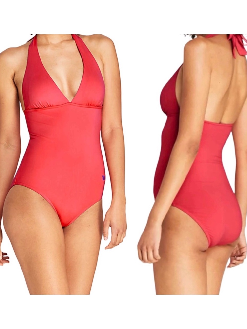 Draper James x Lands' End V-neck Halter One Piece Swimsuit NWT
